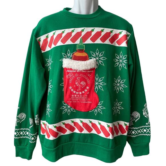 Huy Fong Rooster Sriracha Sauce Ugly Christmas Sweatshirt with Pocket Sz Med - Picture 1 of 4